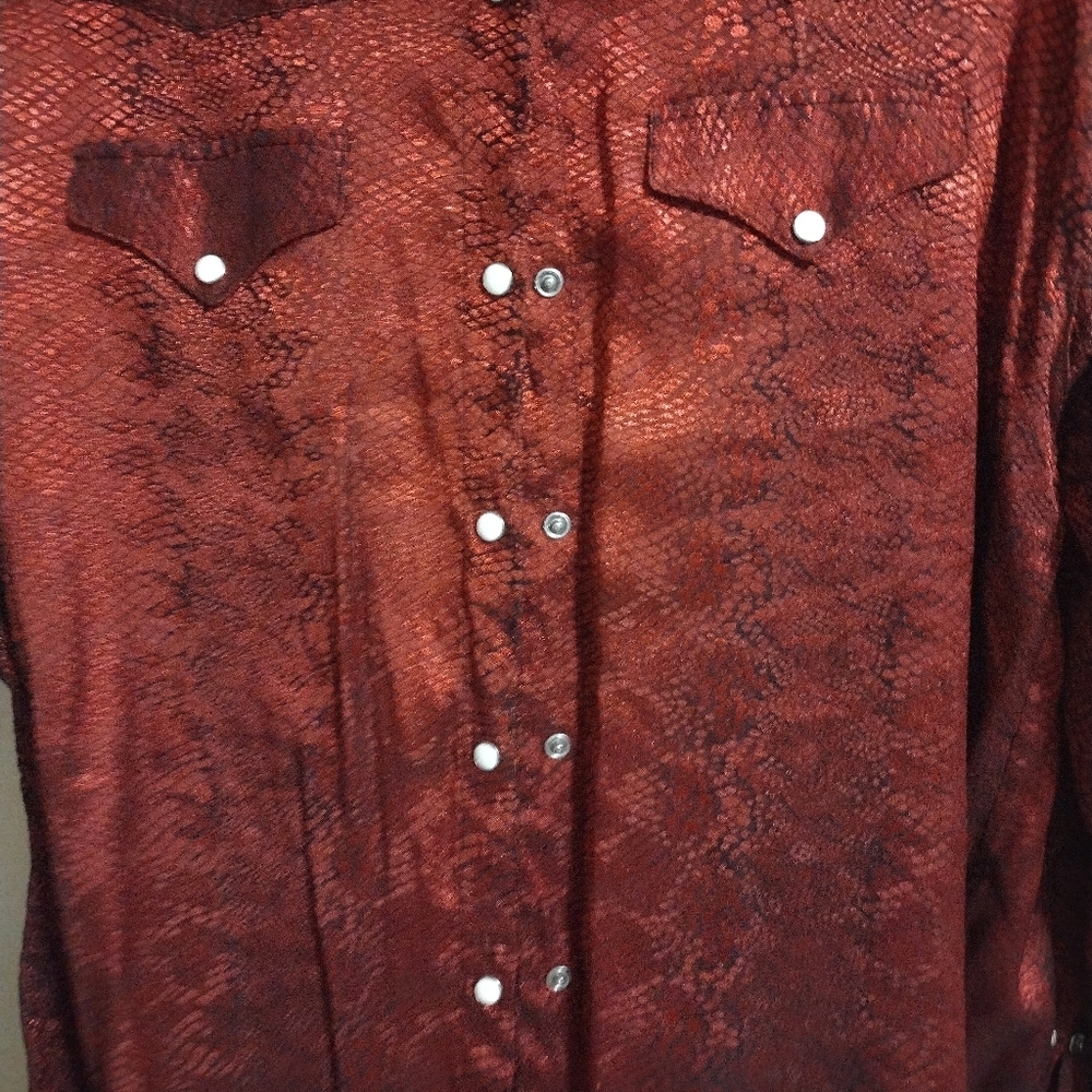 Red Snakeskin Patterned Western Long Sleeve shirt